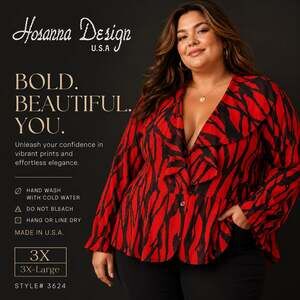 Hosanna Design Red and Black Zebra Print Ruffled Blouse Size 3X